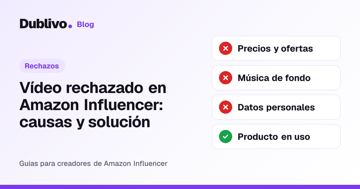 Portada: Vídeo rechazado en Amazon Influencer: causas y solución